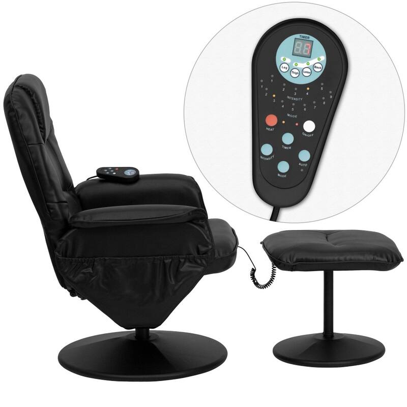 LeatherSoft Massaging Multi-Position Recliner w/Ottoman w/Side Pocket