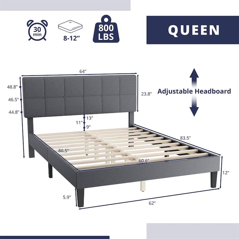 Twin Bed Frame Upholstered Platform with Headboard and Strong Wooden Slats,No Box Spring Needed, Easy Assembly