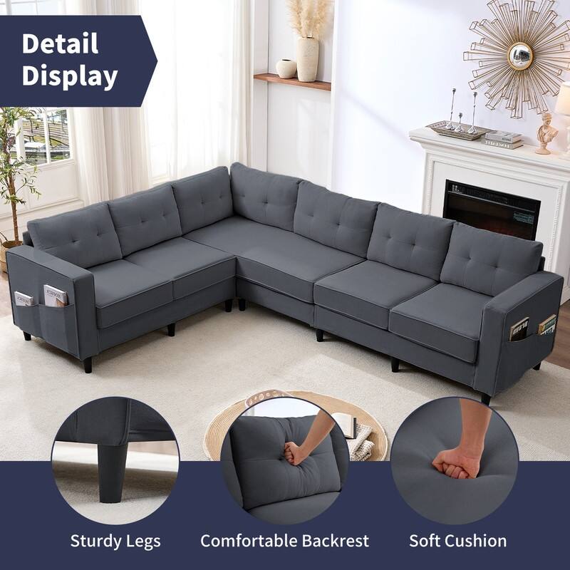 Mixoy 108"Snowflake Velvet Oversized Modular Sectional Sofa,L-Shaped Sectional Sofas with Side Pocket,Large 6 Seater Corner Sofa