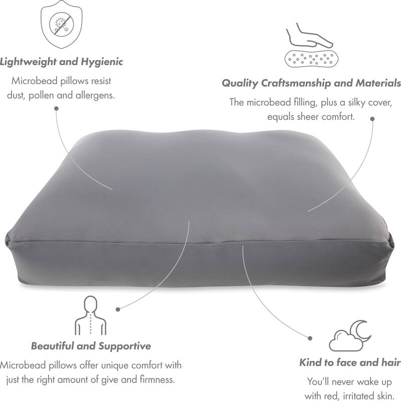 Premium Microbead Pillow, Anti-Aging, Silk like Cover, Dark Grey