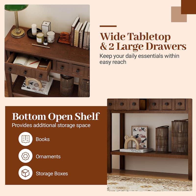 Costway Console Table 38" Narrow Accent Sofa Table with 2 Drawers & - Espresso - See Details