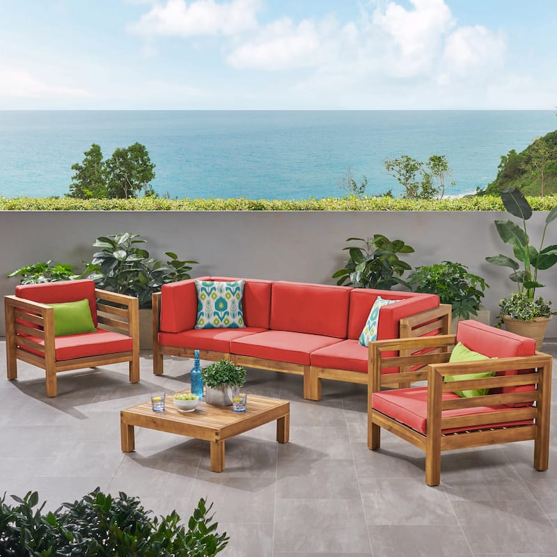 Oana Outdoor 5-seat Acacia Sofa and Club Chair Chat Set by Christopher Knight Home