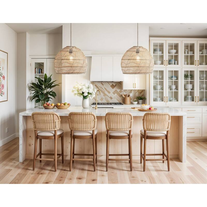 Santana Brown Rattan Pendant Light – Large Handwoven Ceiling Light Fixture for Living Room, Kitchen in Boho & Coastal Style