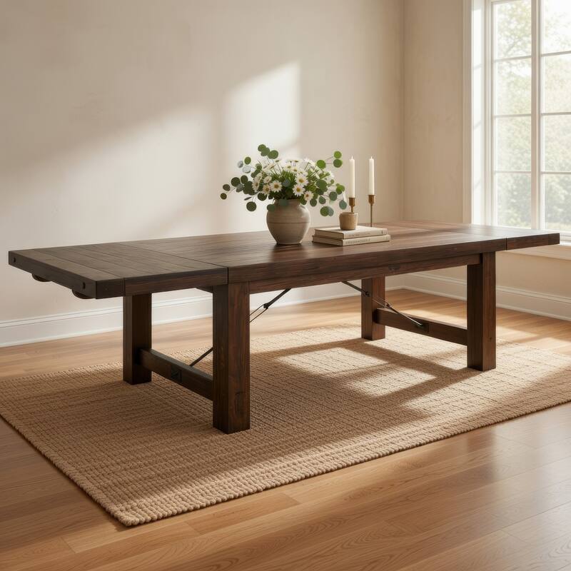 Reggie Dining Table, Brown Mahogany Rectangular Extendable 86-122 Inch