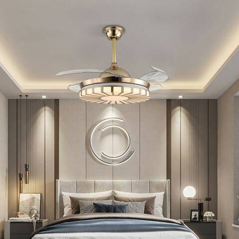 42'' Indoor LED Ceiling Fan Lamp 4 Retractable Blades & Remote