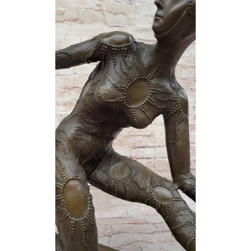 Dimitri Chiparus Graceful Art Deco Dancer Girl Bronze Sculpture On Marble Base