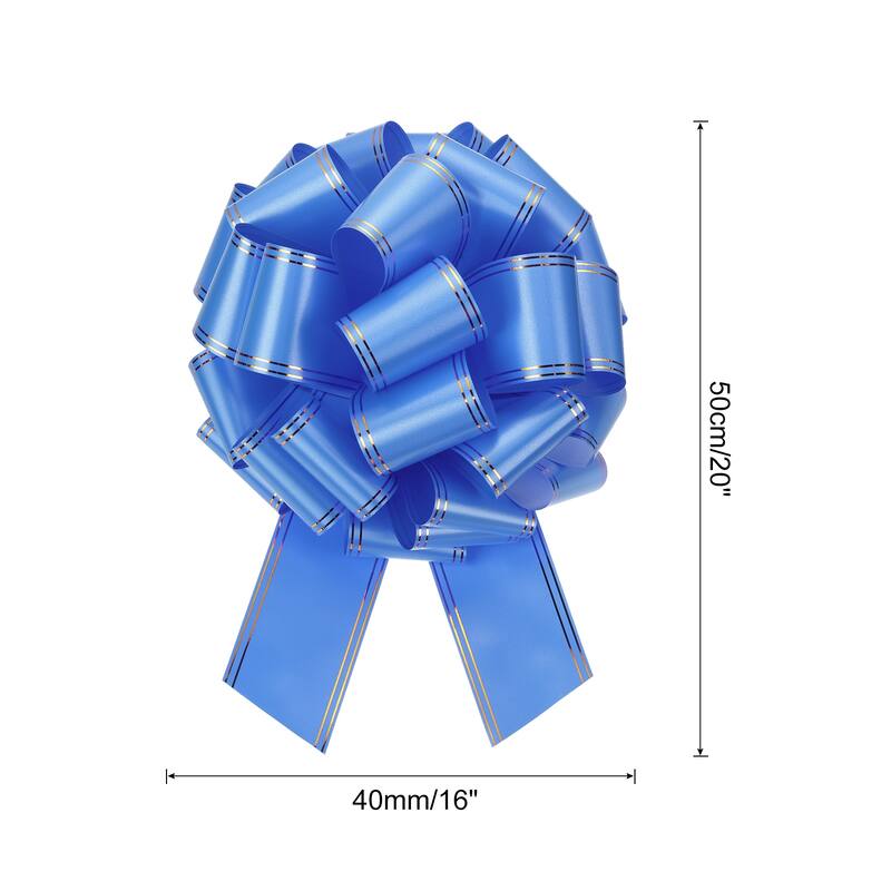 12 Inch Giant Large Pull Bow Big Metallic Car Bows Ribbon w Gold Edge - Blue - 16 Inch