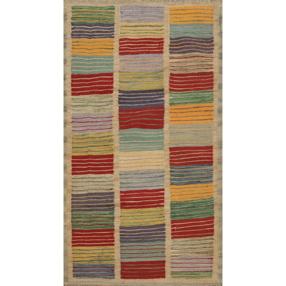 Hand Woven Oriental 100% Wool Carpet Southwestern Modern Multi-Colored Kilim Area Rug - 4' 0'' X 2' 4''