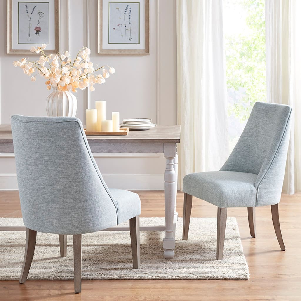 Roomfitters Winfield Upholstered Dining Chairs, Set of 2 Farmhouse High-Back Side Chairs with Solid Wood Legs, Light Blue