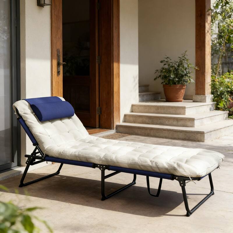 GDFStudio - Karlsson Folding Outdoor Lounger with Adjustable Full-Body Comfort Design - Chaise Lounge - Black,Navy Blue,White