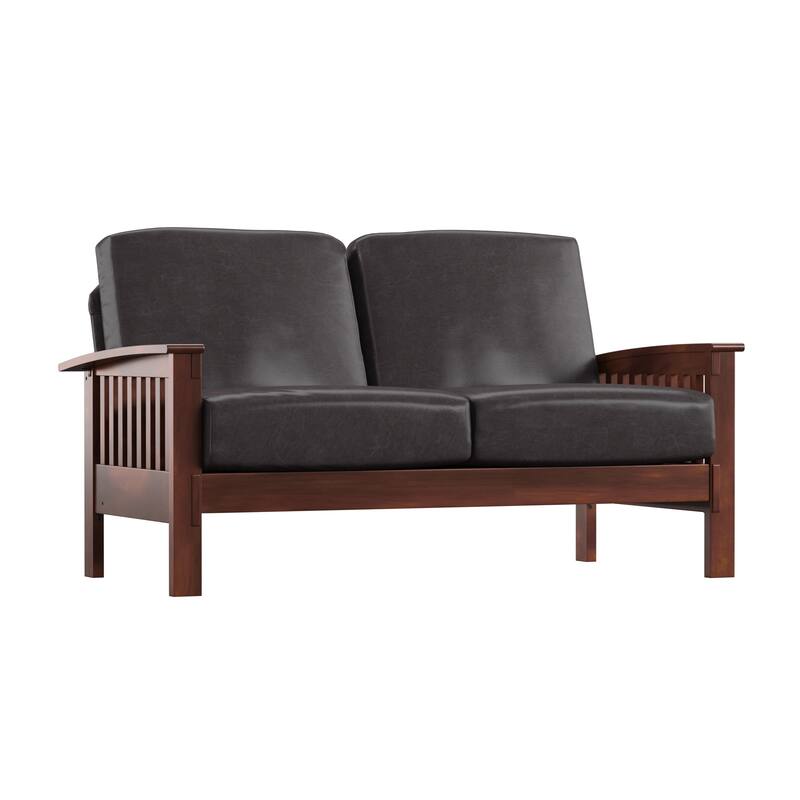 Hills Mission-Style Oak Loveseat by iNSPIRE Q Classic - Dark Brown Faux Leather