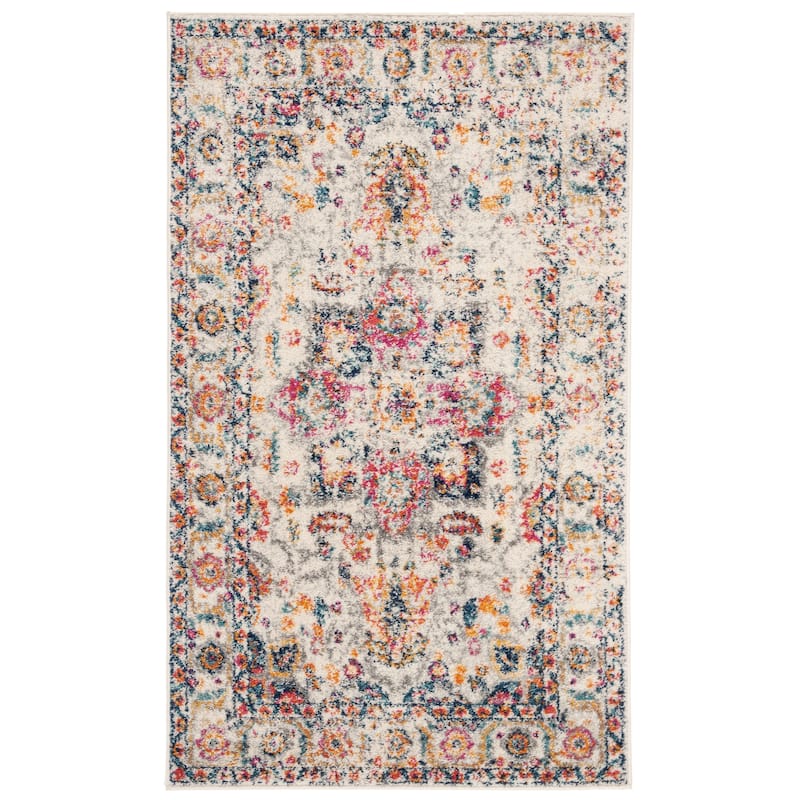 SAFAVIEH Madison Snowflake Medallion Rustic Farmhouse Distressed Rug - 2'3" x 4' - Fuchsia/Ivory - Rectangle