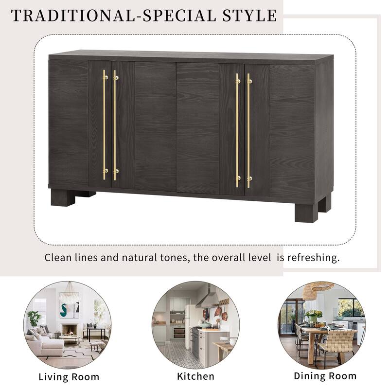 Wood Sideboard with Adjustable Shelves and Gold Handles
