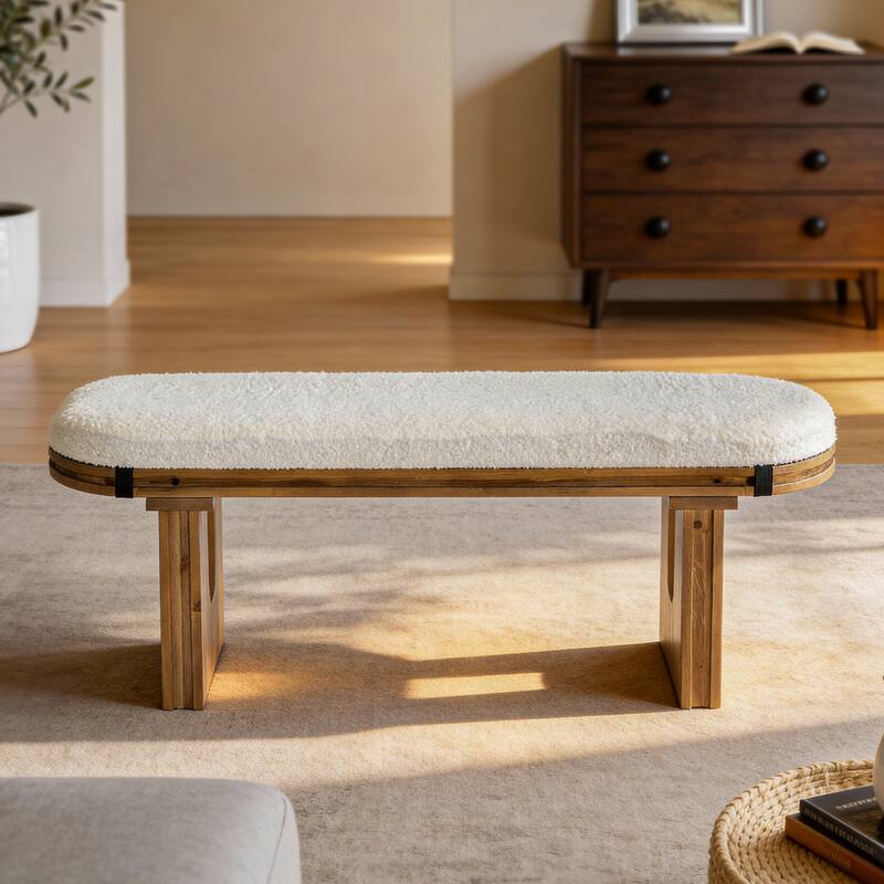 47.24" Solid Wood Upholstered Bedroom Bench, Bed End Entryway Bench for Hallway Living Room Kitchen