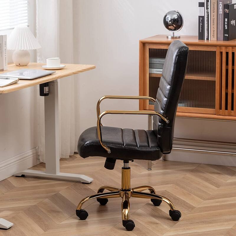 Adjustable Faux Leather Home Office Golden Arms Executive High Back Manager Desk Chair Black