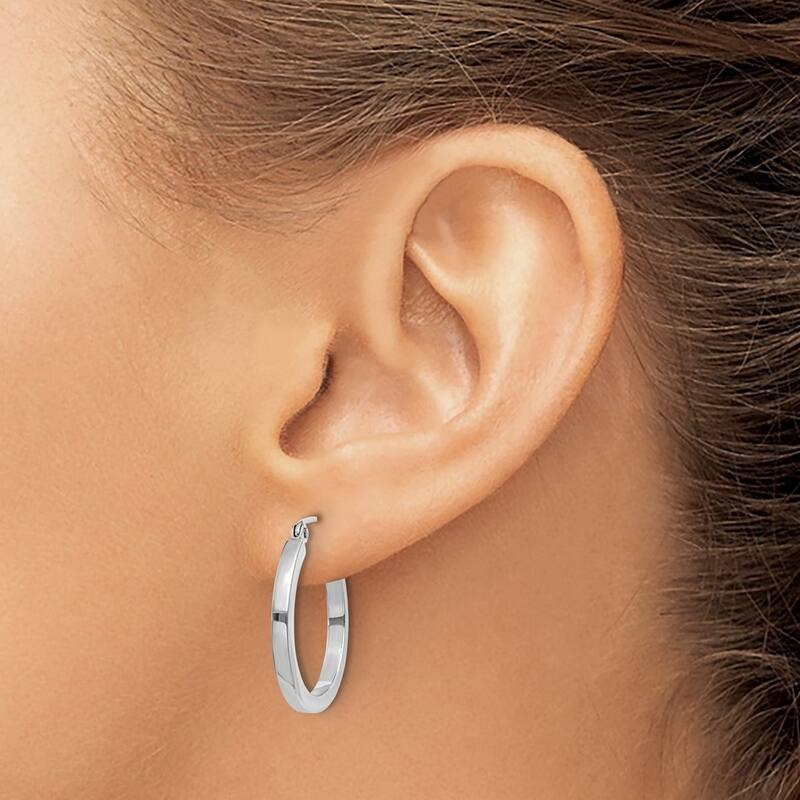 Curata 10k Yellow or White Gold 2mm Squared Tube Hoop Earrings - 20mm - 50mm