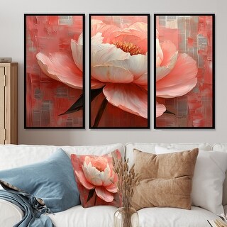 Designart - Pink And White Peony Bloom - Peony Wall Art Set - Large ...