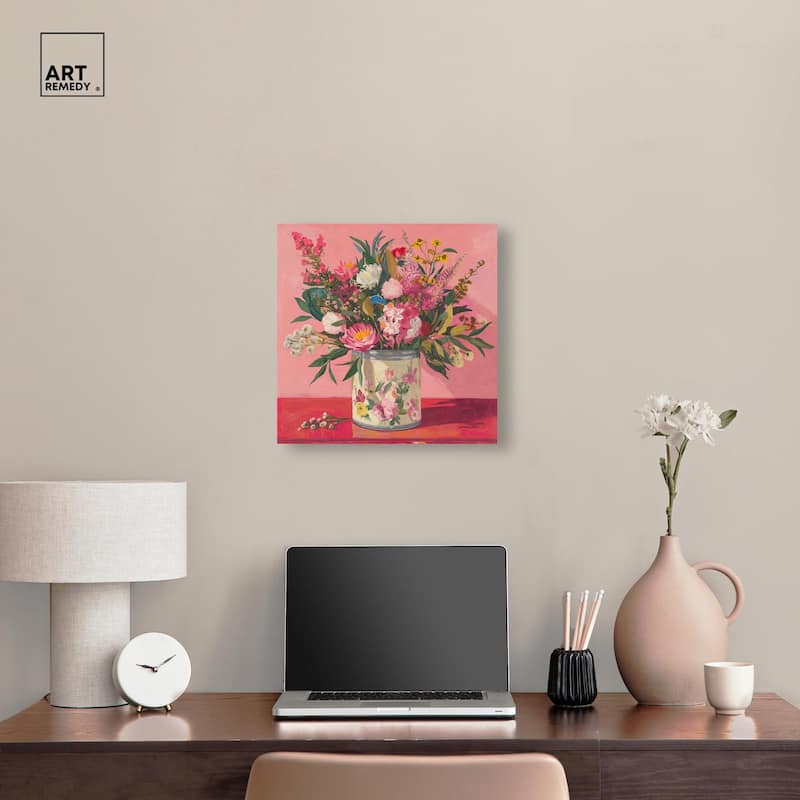 Pink Floral Tin Canvas by Art Remedy, Gallery Wrapped