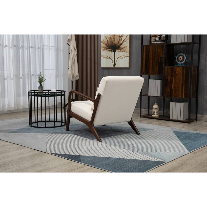 Upholstered Accent Chair with Lumbar Pillow, Living Room Chairs with Solid Wood Frame, Lounge Reading Armchair
