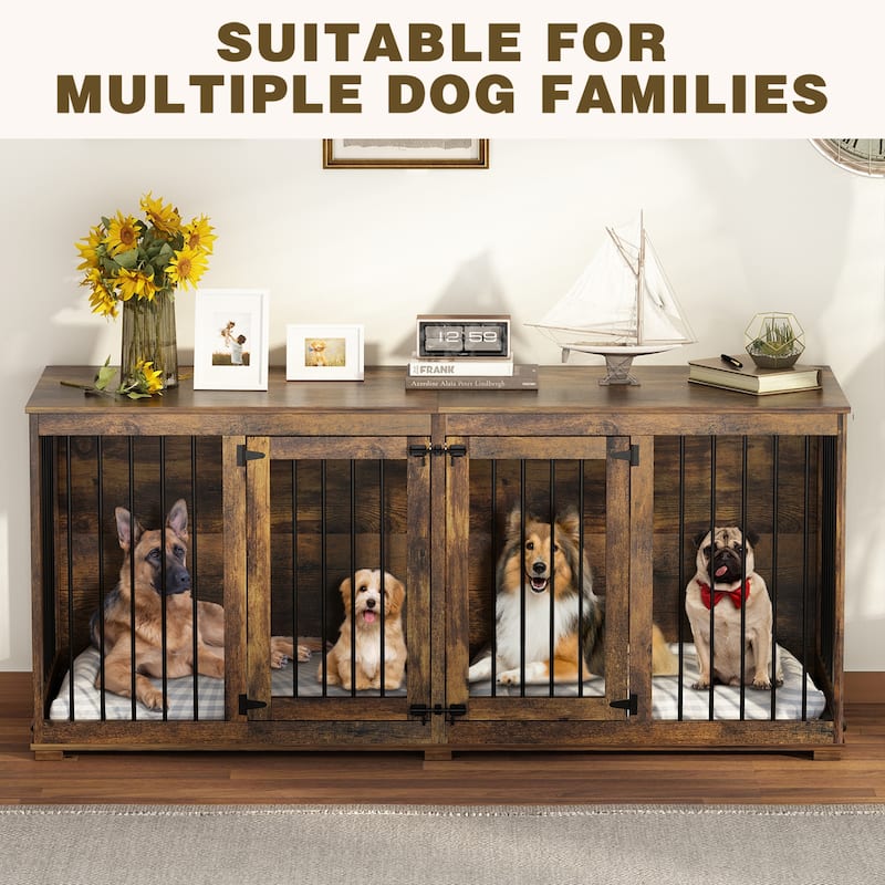 Dog Crate with Double Doors TV Stand for Large Medium Small Dogs,70"W