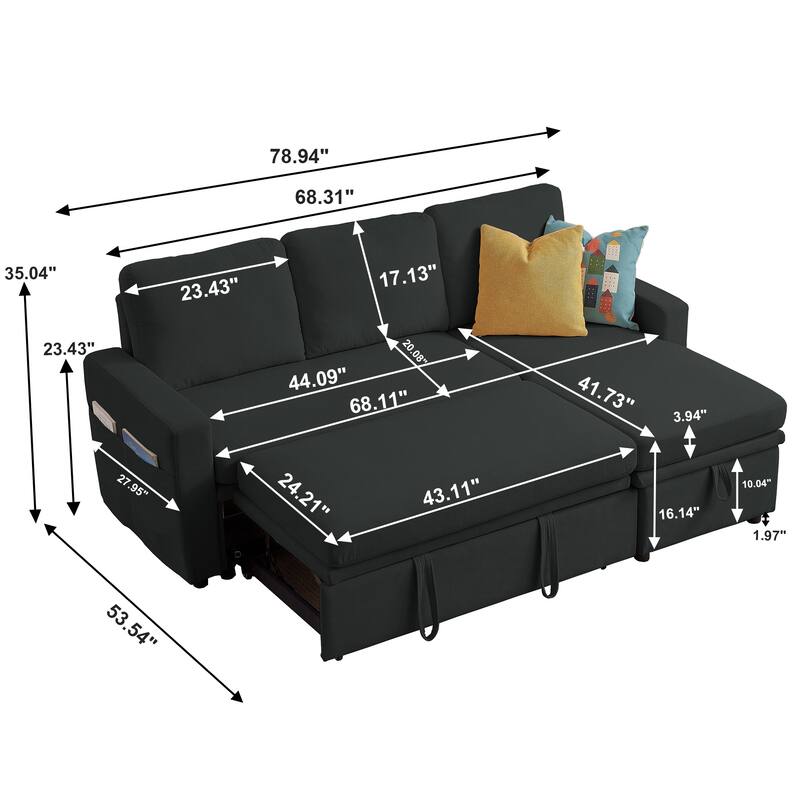 78.94" Striped Fabric Sleeper Sofa