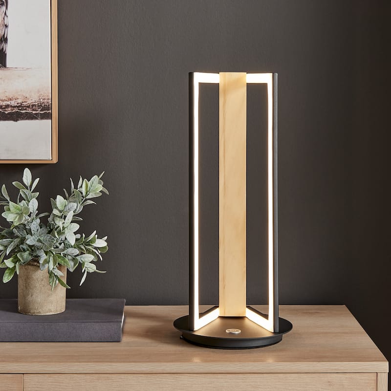 Satin Black & Wood Table Lamp - N/A - Wood and Black