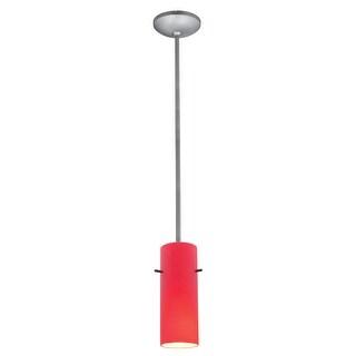 Access Lighting Cylinder - E26 LED Rod Pendant - Brushed Steel Finish - Red Glass Shade