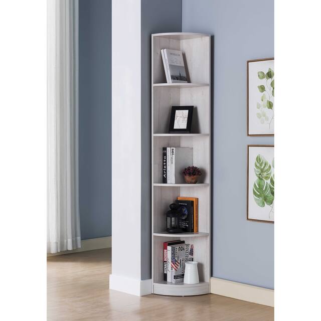 Q-Max 5-tier Wood Display Corner Bookcase - White Oak