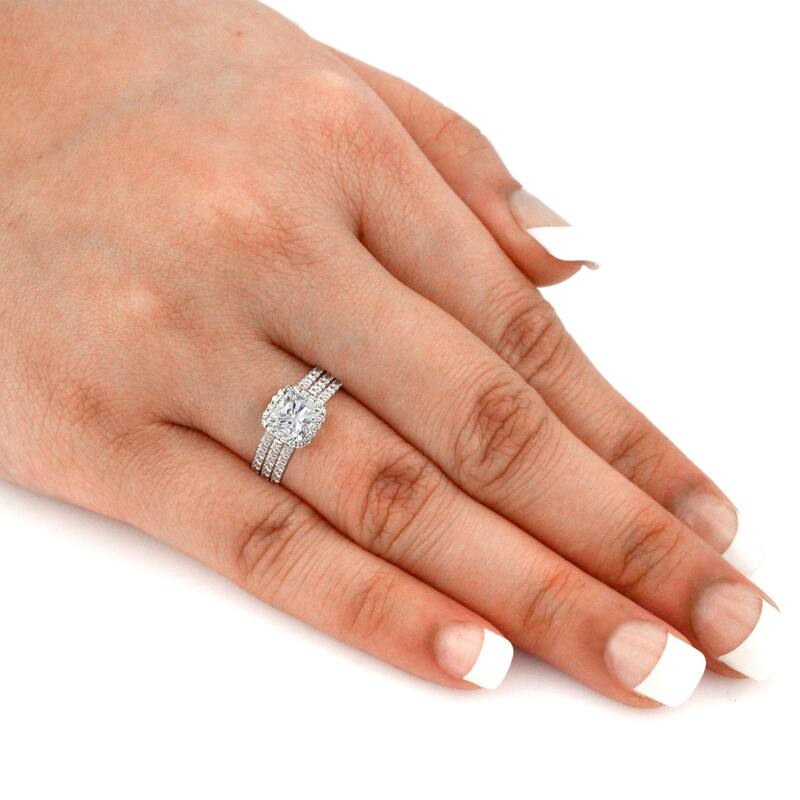 Auriya 2 2/5ctw Cushion-cut Halo Diamond Engagement Ring 3pc Set 14k Gold Certified