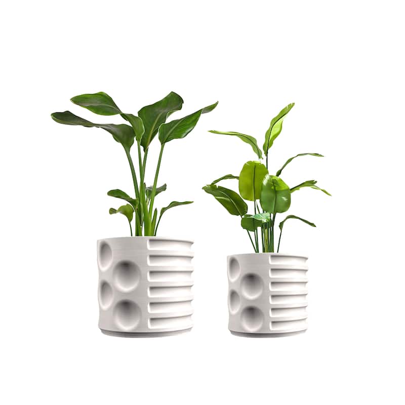 happimess Elvin Modern Geometric Indoor Brutalist Style Eco-Friendly 3D Printed Planters with Drainage, (Set of 2) - Chalk