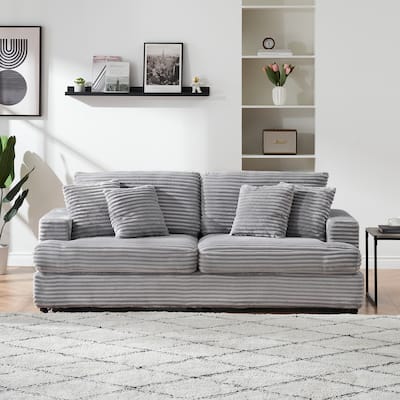 79.3" Long Corduroy Sofa, Spacious and Comfortable 3-Seater Couch with Toss Pillows, Modern Design for Apartments