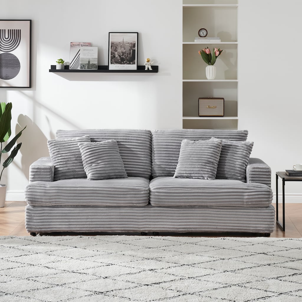 Corduroy Loveseat Sofa with 4 Pillows & Cushions, Upholstered Deep Seat Sofa wSolid Wood Base Frame Recliner Sofa Couch