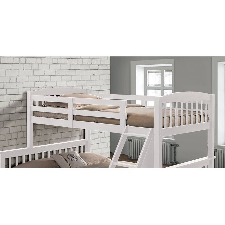 White Twin Over Twin Bunk Bed with Slat Design and Angled Ladder
