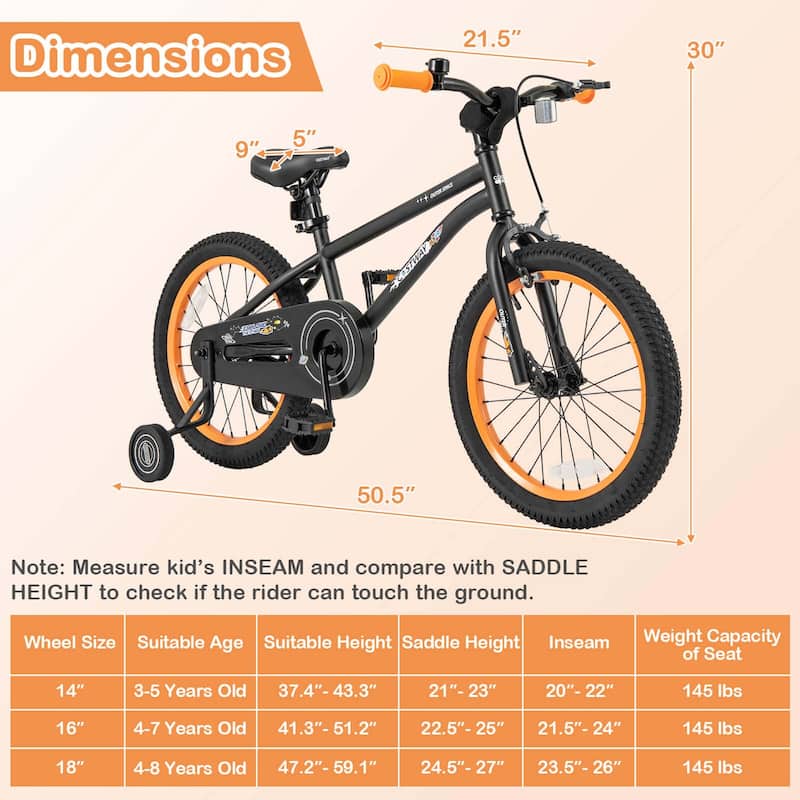 Costway 14/16/18-Inch Kid’s Bike for 4-7 Years Old with Adjustable - See Details