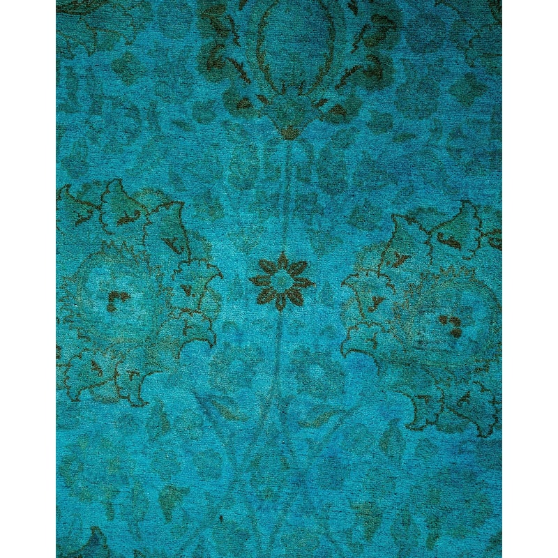 Overton Hand Knotted Wool Vintage Inspired Modern Contemporary Overdyed Blue Area Rug - 6' 0" x 9' 4"