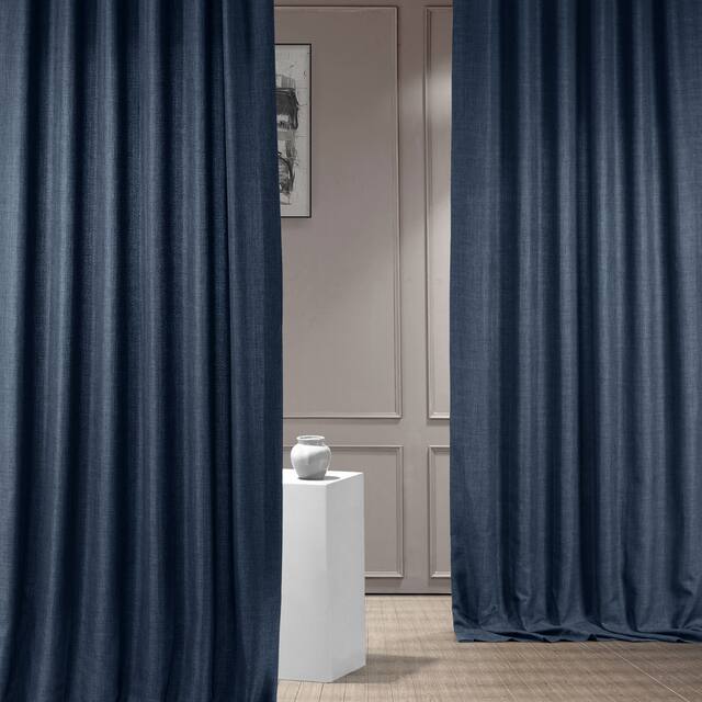 Exclusive Fabrics Italian Faux Linen Curtain (1 Panel) - 50 X 96 - Sergeants Blue