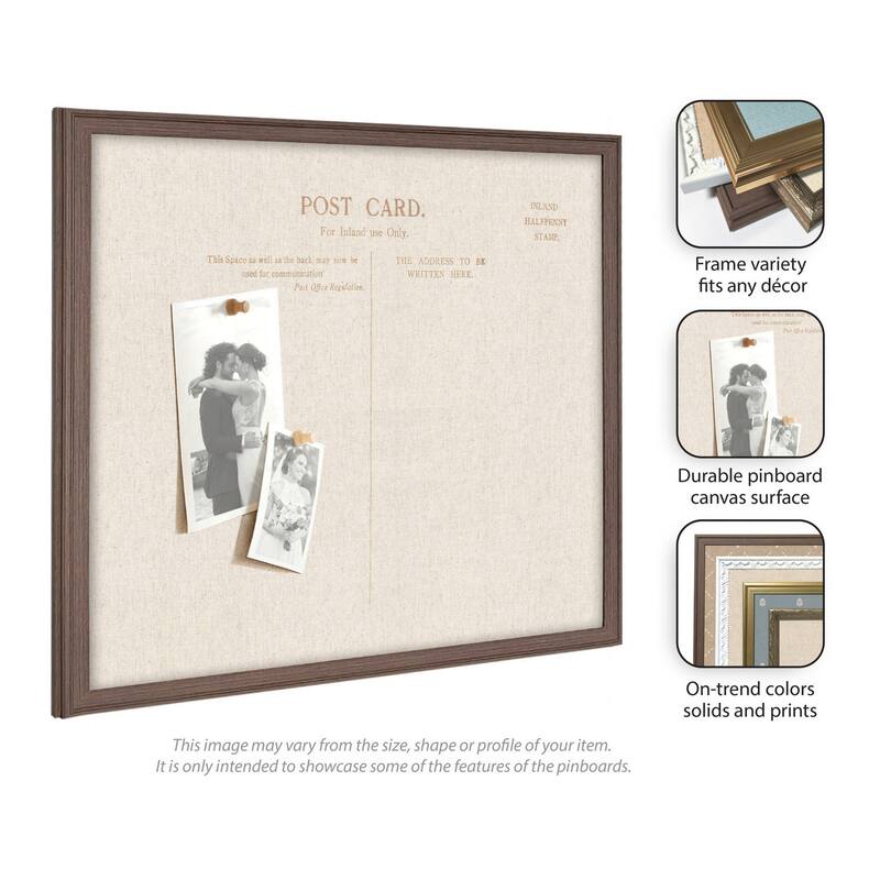 Kate and Laurel Framed Fabric Pinboard Linen Vintage Post Card Wall Organization