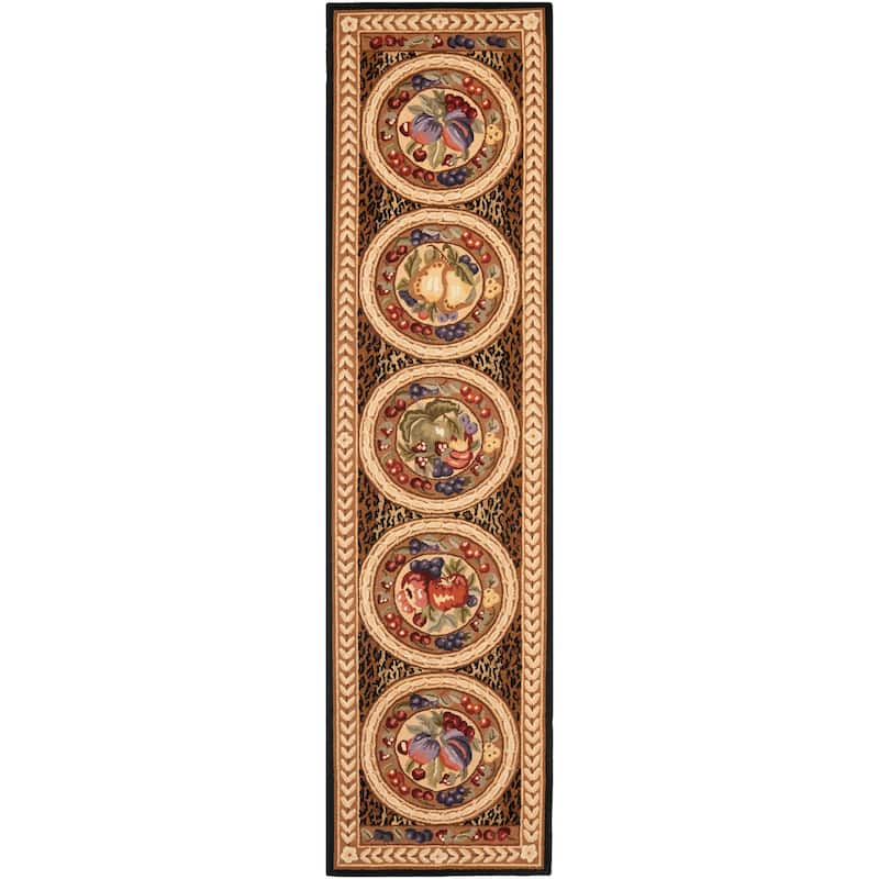 SAFAVIEH Handmade Chelsea Porsche French Country Wool Rug - 2'6" x 10' Runner - Black/Brown - Runner