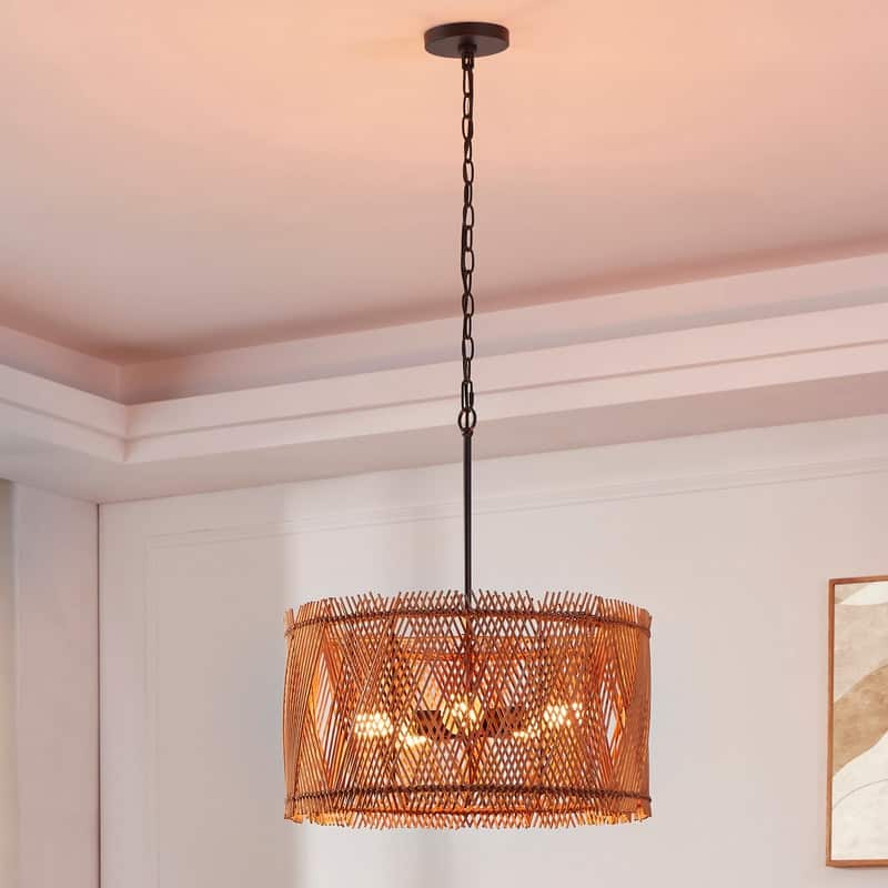 KAWOTI 5-Light Hand-made Pendant Light with Bamboo Drum Shade
