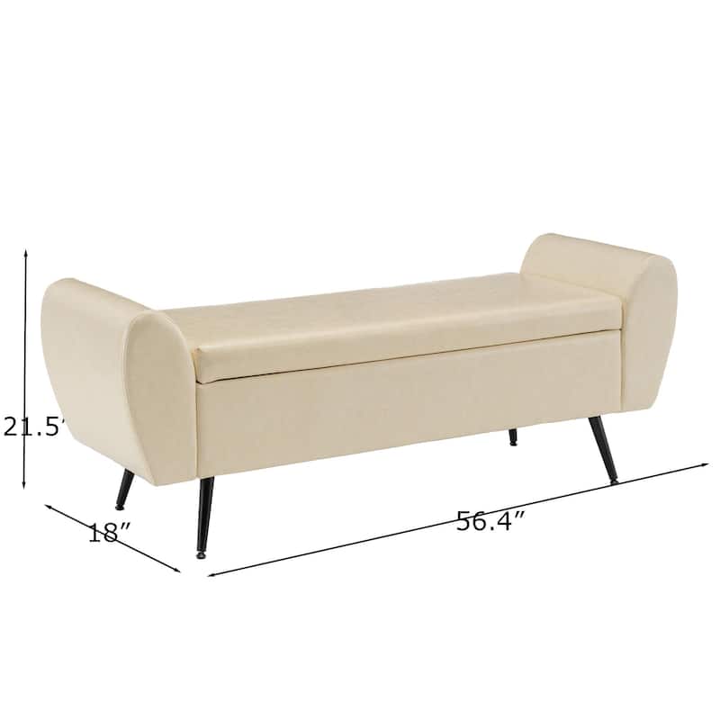 Upholstered 56"W Flip Top Storage Bench with arms