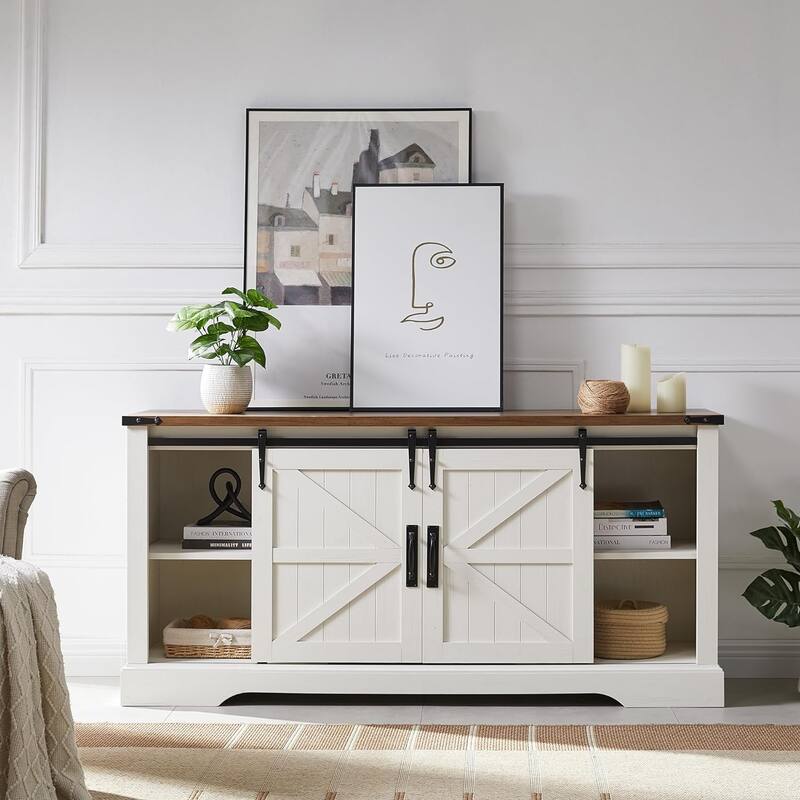 Farmhouse Fireplace TV Stand, Rustic Entertainment Center