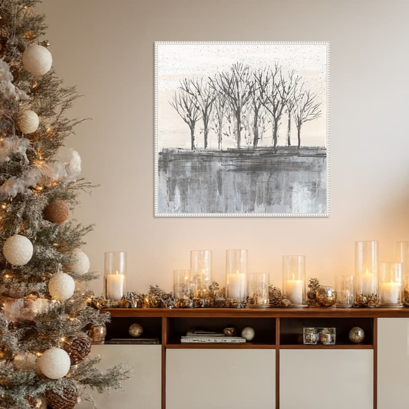 Trees at Dawn II Neutral by Silvia Vassileva Framed Canvas Wall Art Print - Sylvie Beaded White