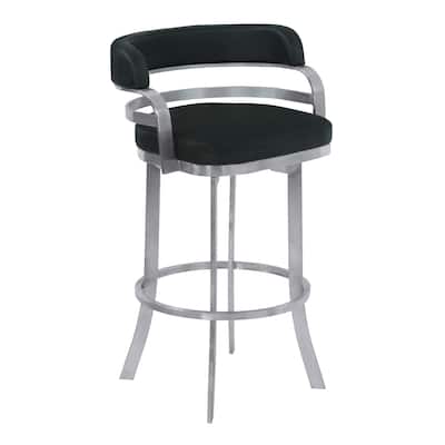 Faux Leather Counter Height Swivel Bar Chair with Silver Frame