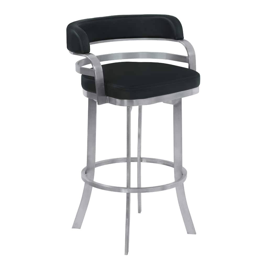 Faux Leather Counter Height Swivel Bar Chair with Silver Frame