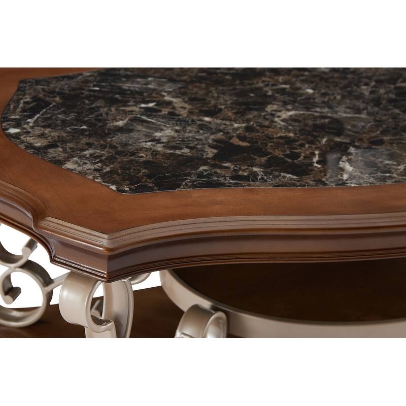 Rustic Brown Marble Paper Top Coffee Table End Sofa Cocktail Table for Living Room