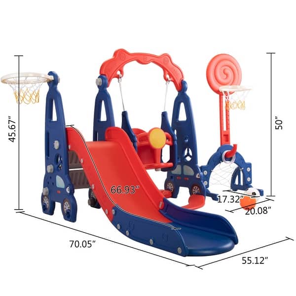 dimension image slide 0 of 2, 5 in 1 Slide and Swing Playing Set with 2 Basketball Hoops, Football