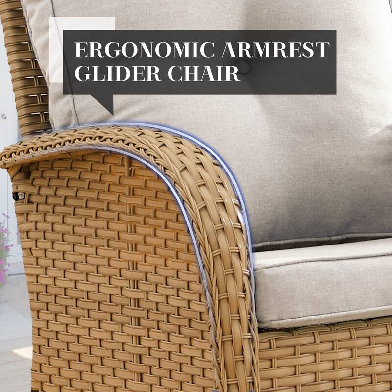 Outdoor Swivel Gliders Chair with Tempered Glass Side Table