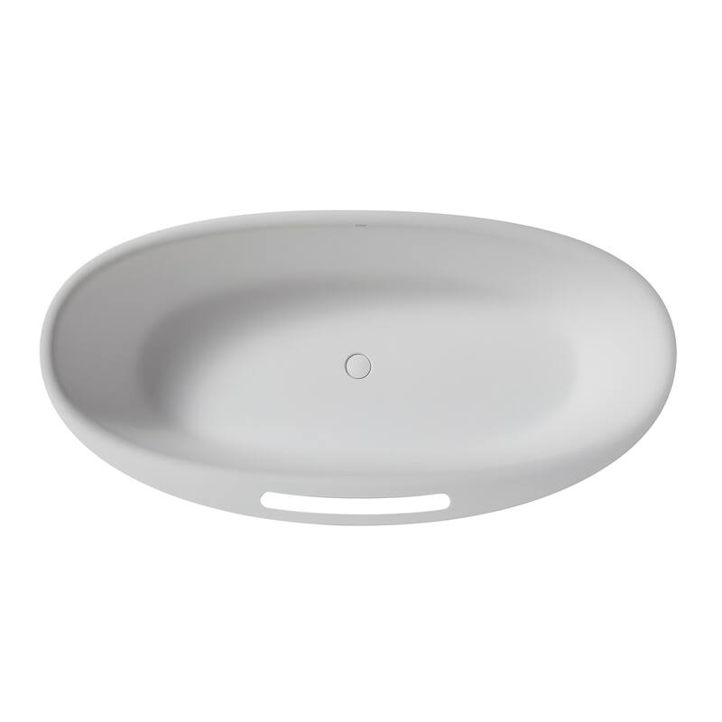 63/67 Inch Stone Resin Solid Surface Freestanding Soaking Bathtub with Center Drain in Matte White