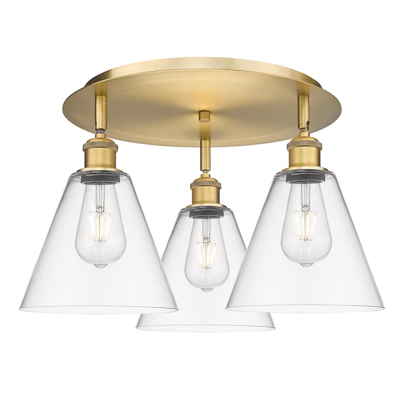 Innovations Lighting Berkshire - 3 Light 20" Flush Mount - Clear/Brushed Brass