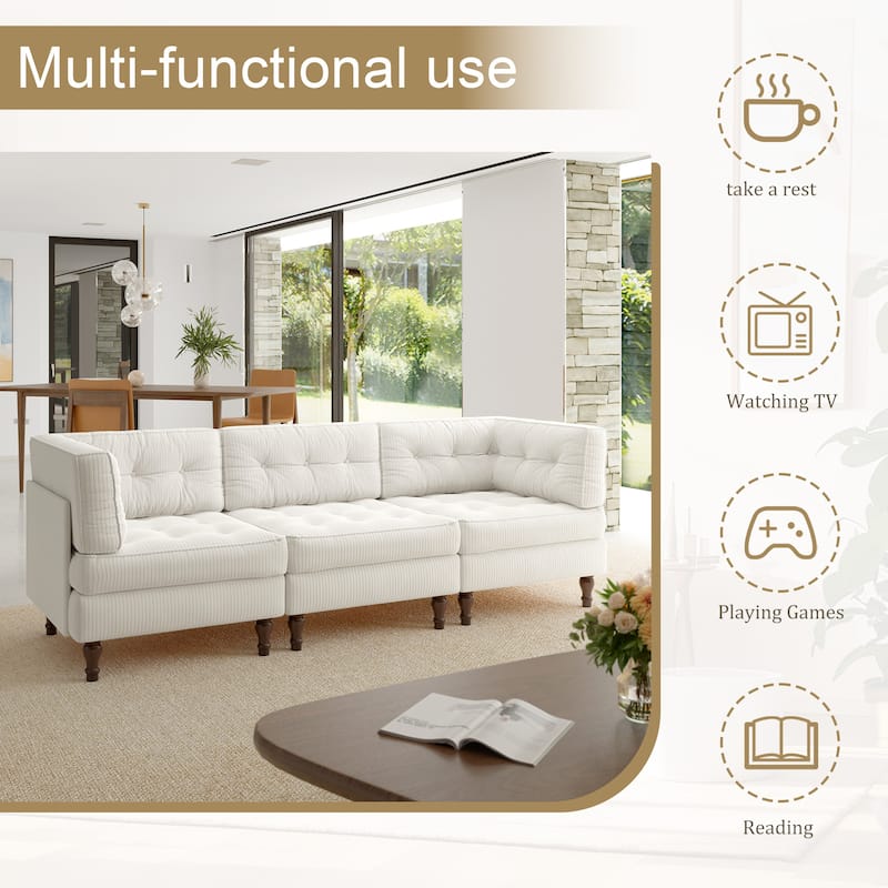 Oversized Modular Sectional Corduroy Fabric Tufted Sofa